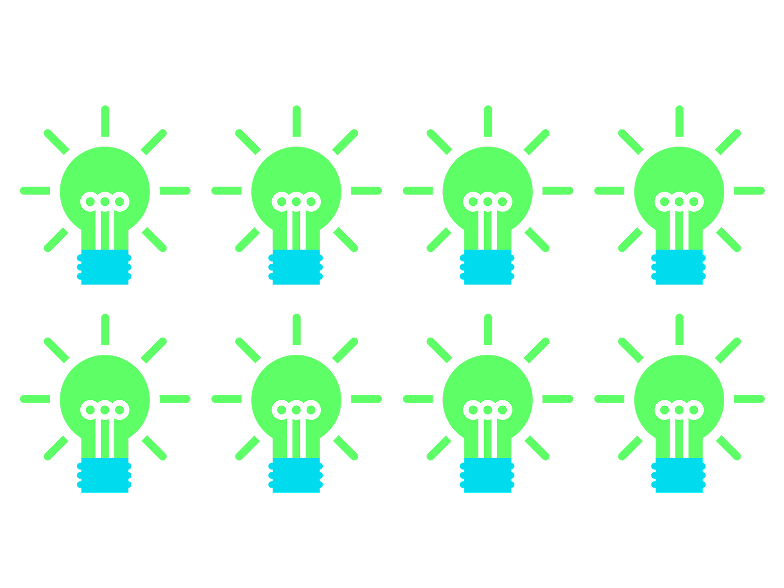 Eight green lightbulb icons with blue bases symbolizing collective credit intelligence